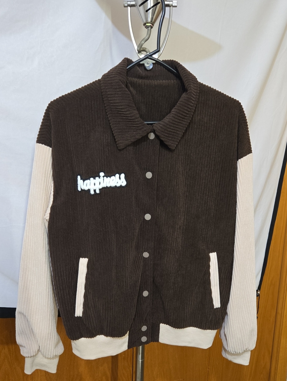 Happiness Embroidered Brown & Cream Corduroy Jacket M